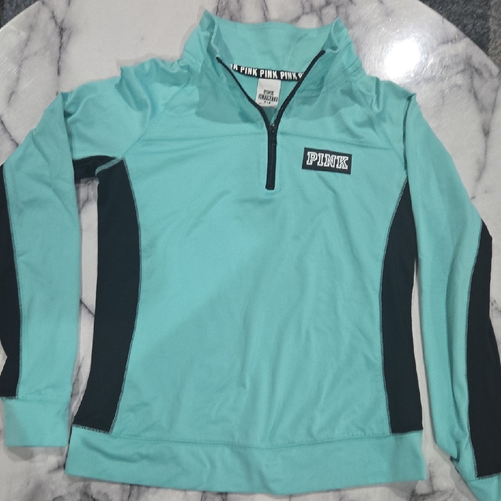 PINK Victoria's Secret Teal and Black Half-Zip Top